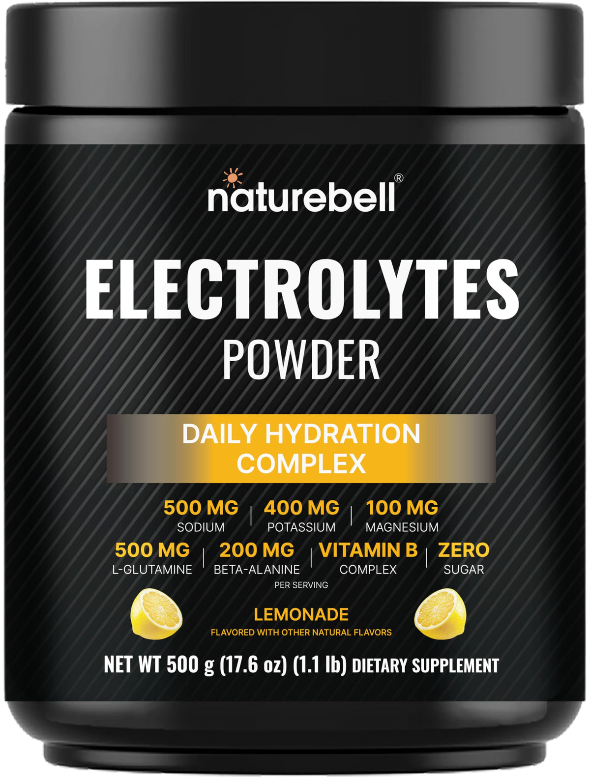 NatureBell tarro frontal sabor limonada mostrando envase y beneficio de hidratación