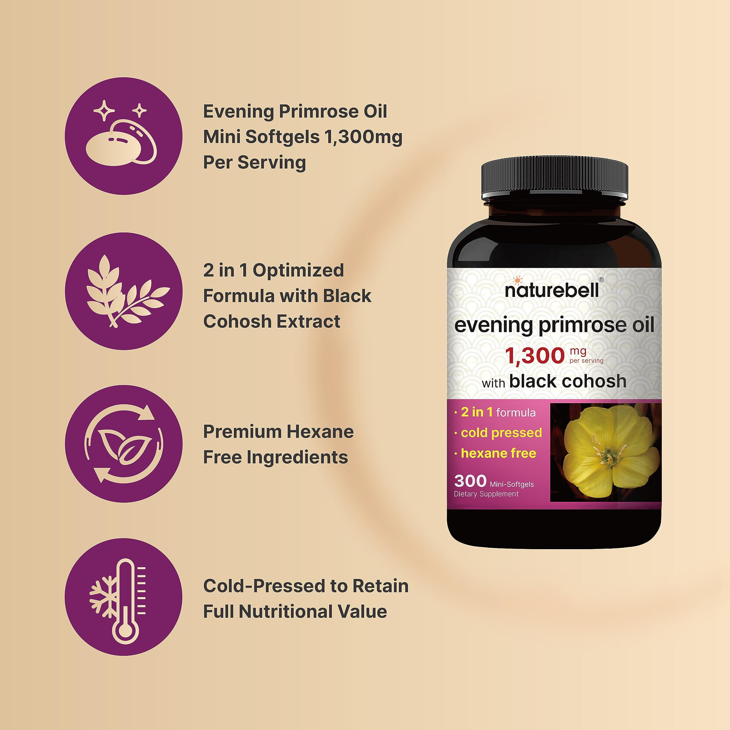 NatureBell gota de aceite de onagra prensado en frío, conserva nutrientes