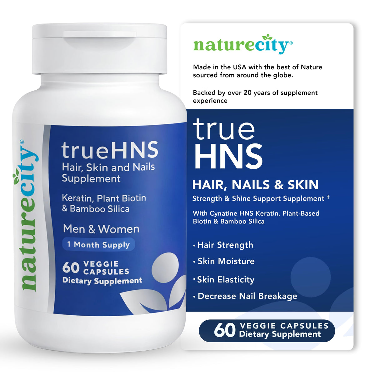 NatureCity envase frontal mostrando el suplemento y sus beneficios estéticos