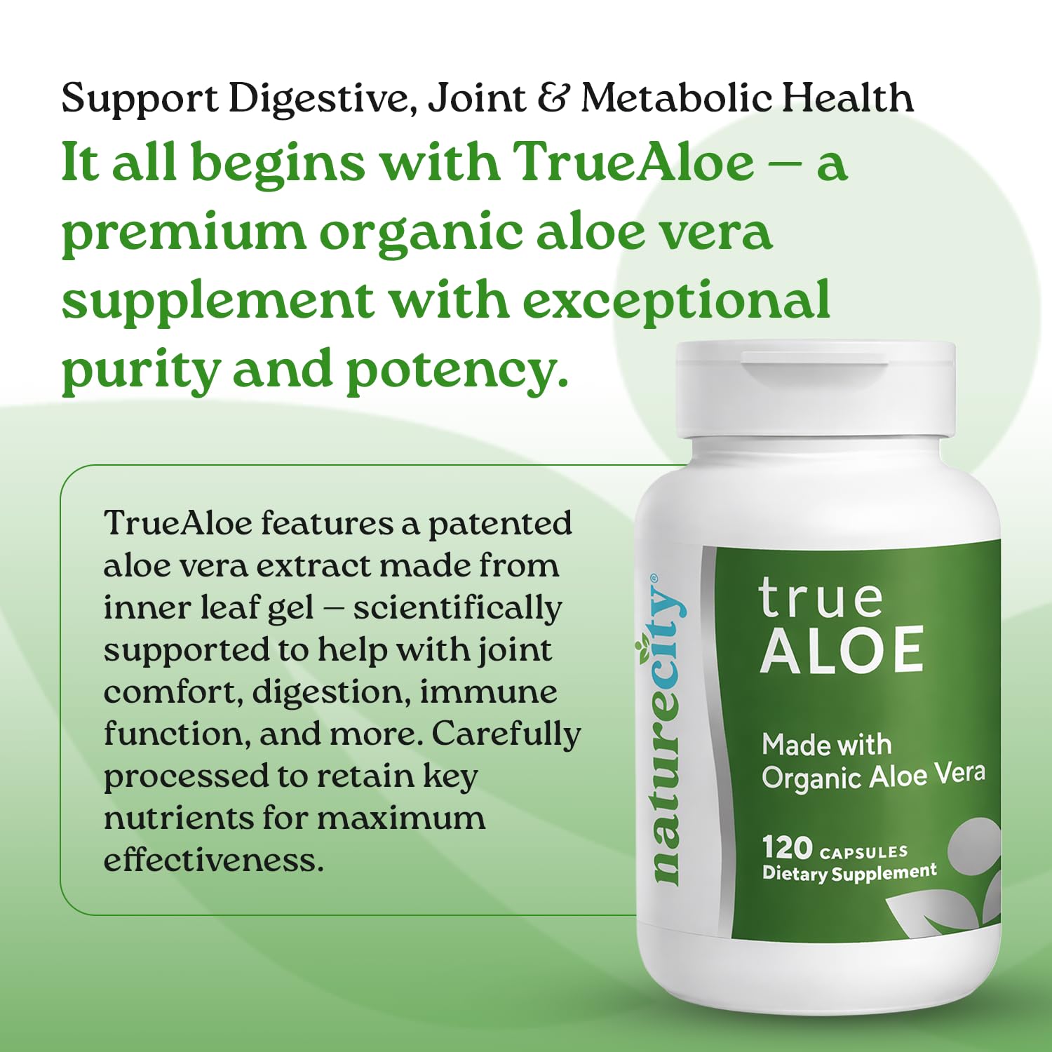 NatureCity etiqueta TrueAloe con certificaciones IASC y cGMP visibles