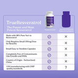 NatureCity TrueResveratrol botella abierta con cápsulas dispersas para visual de producto