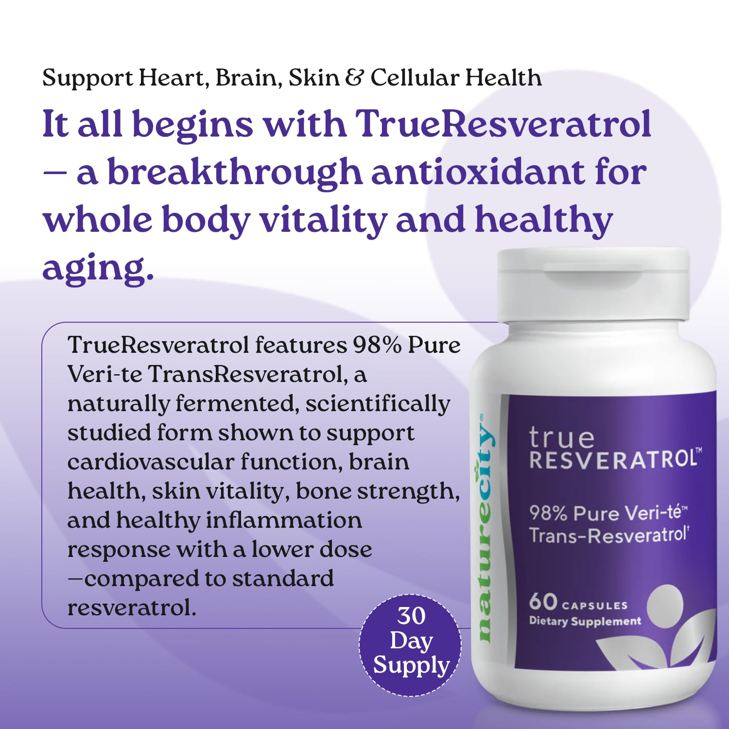 NatureCity TrueResveratrol cápsulas vegetales en mano para fácil dosificación diaria