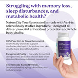 NatureCity TrueResveratrol etiqueta con información nutricional y detalles de pureza