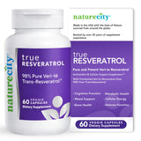 NatureCity TrueResveratrol frente del empaque mostrando diseño y beneficios claros