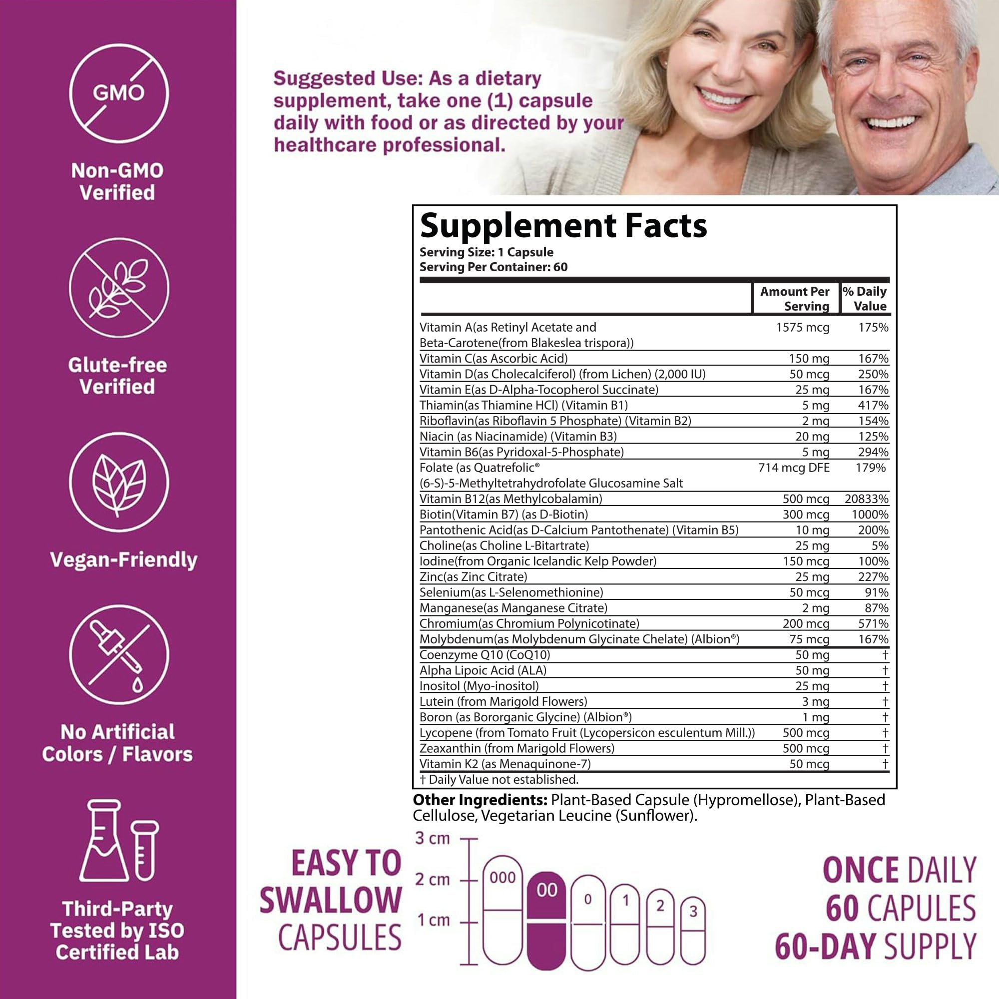 NatureGenX etiqueta de ingredientes con folato Quatrefolic y B12 visibles
