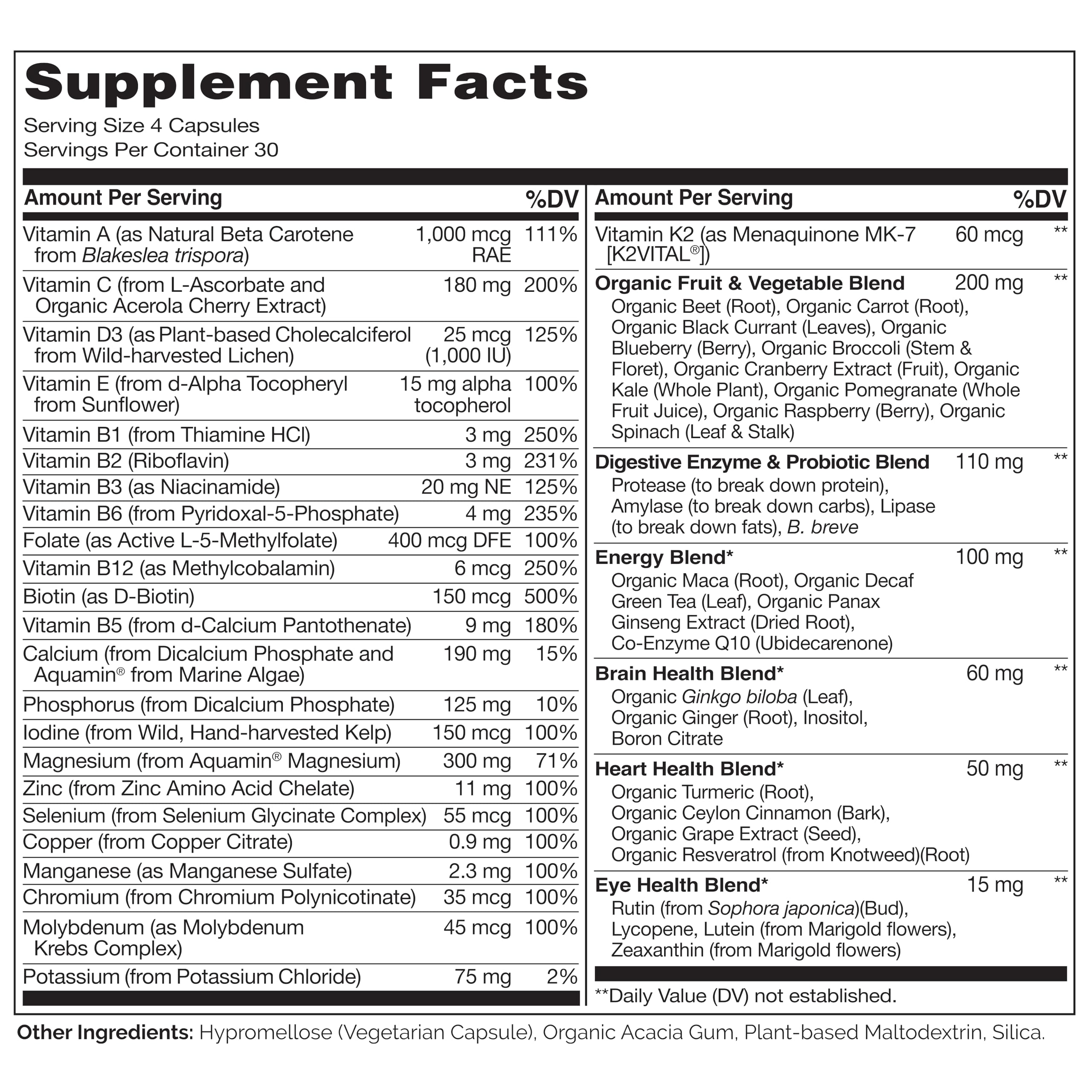 NATURELO etiqueta con lista de ingredientes y fuentes vegetales claras