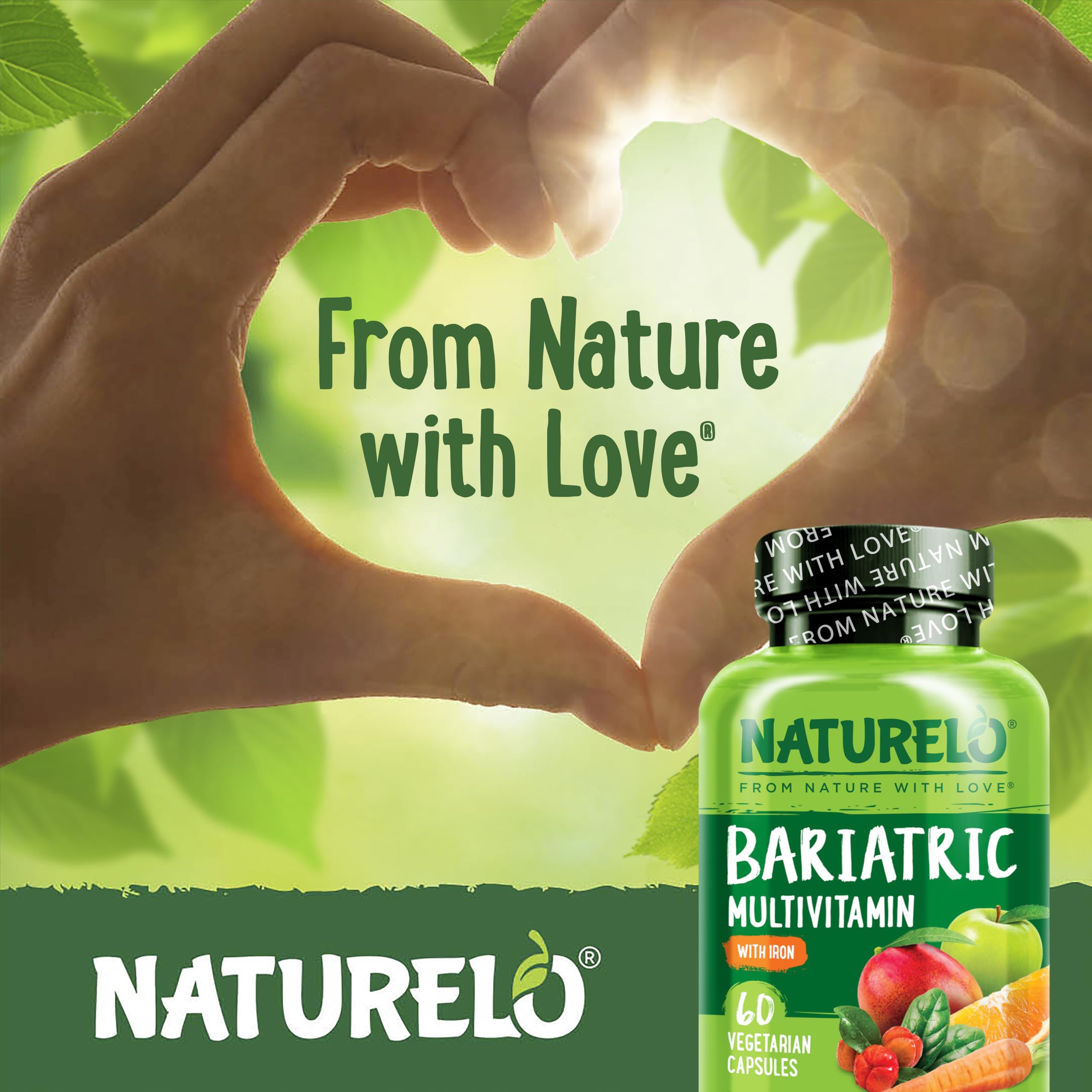 NATURELO etiqueta con lista de vitaminas y minerales esenciales