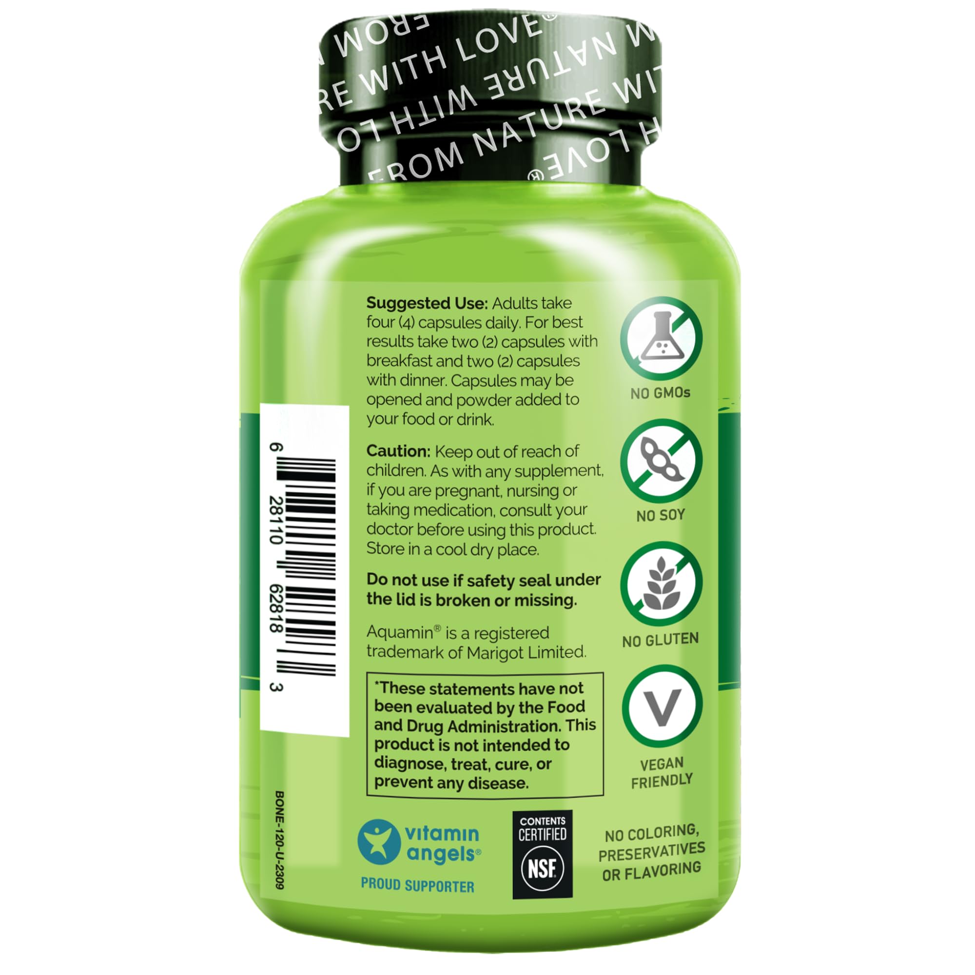 NATURELO botella con etiqueta legible 120 cápsulas información clara