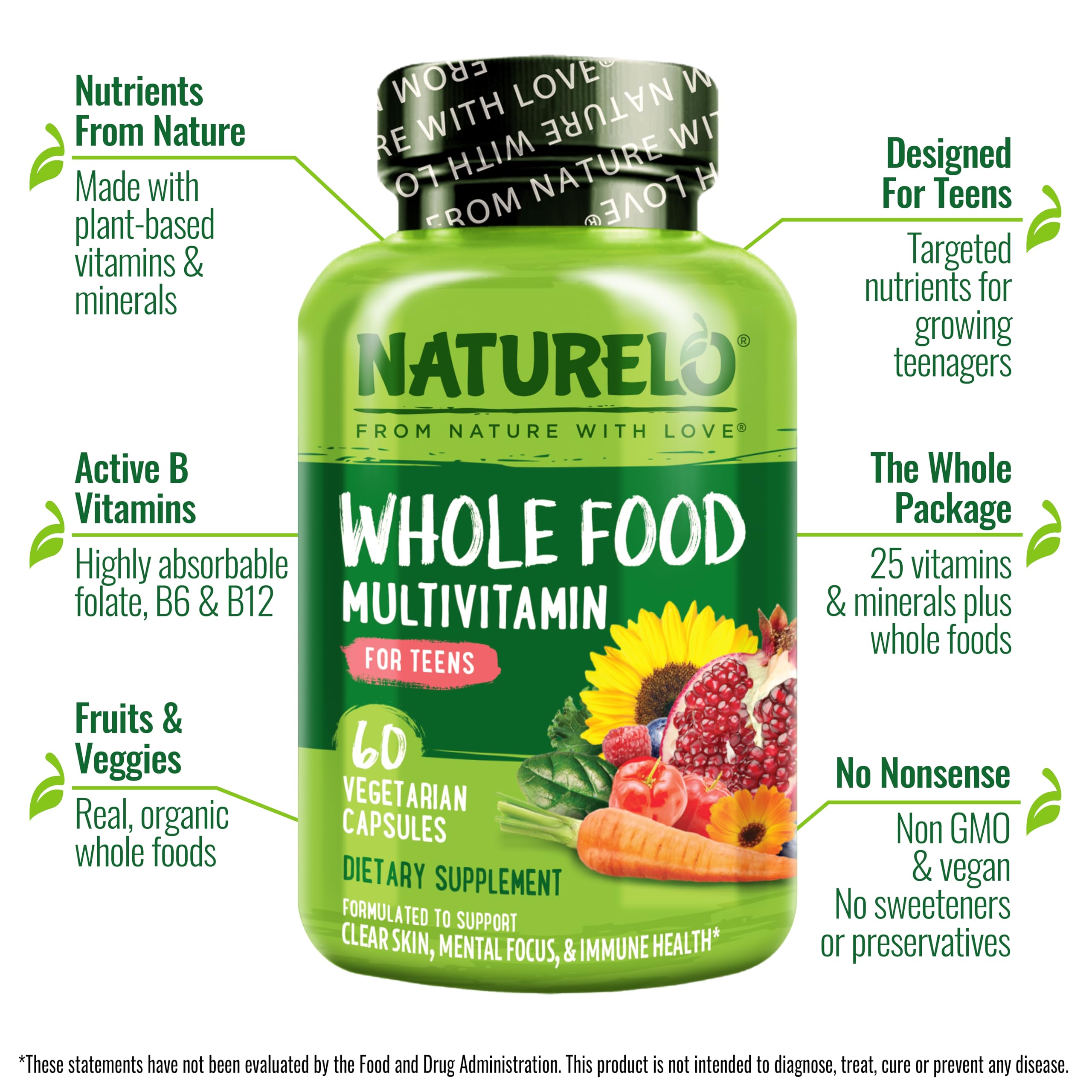 NATURELO cápsula en primer plano enfatizando fórmula vegetal