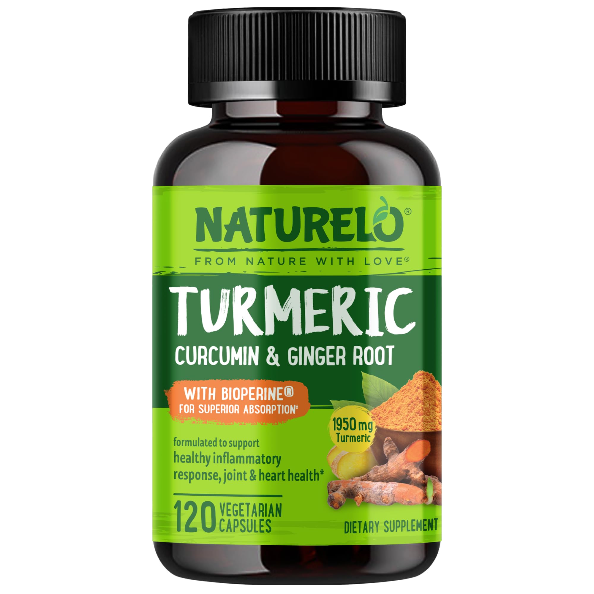 NATURELO frasco frontal mostrando 120 cápsulas y beneficios claros