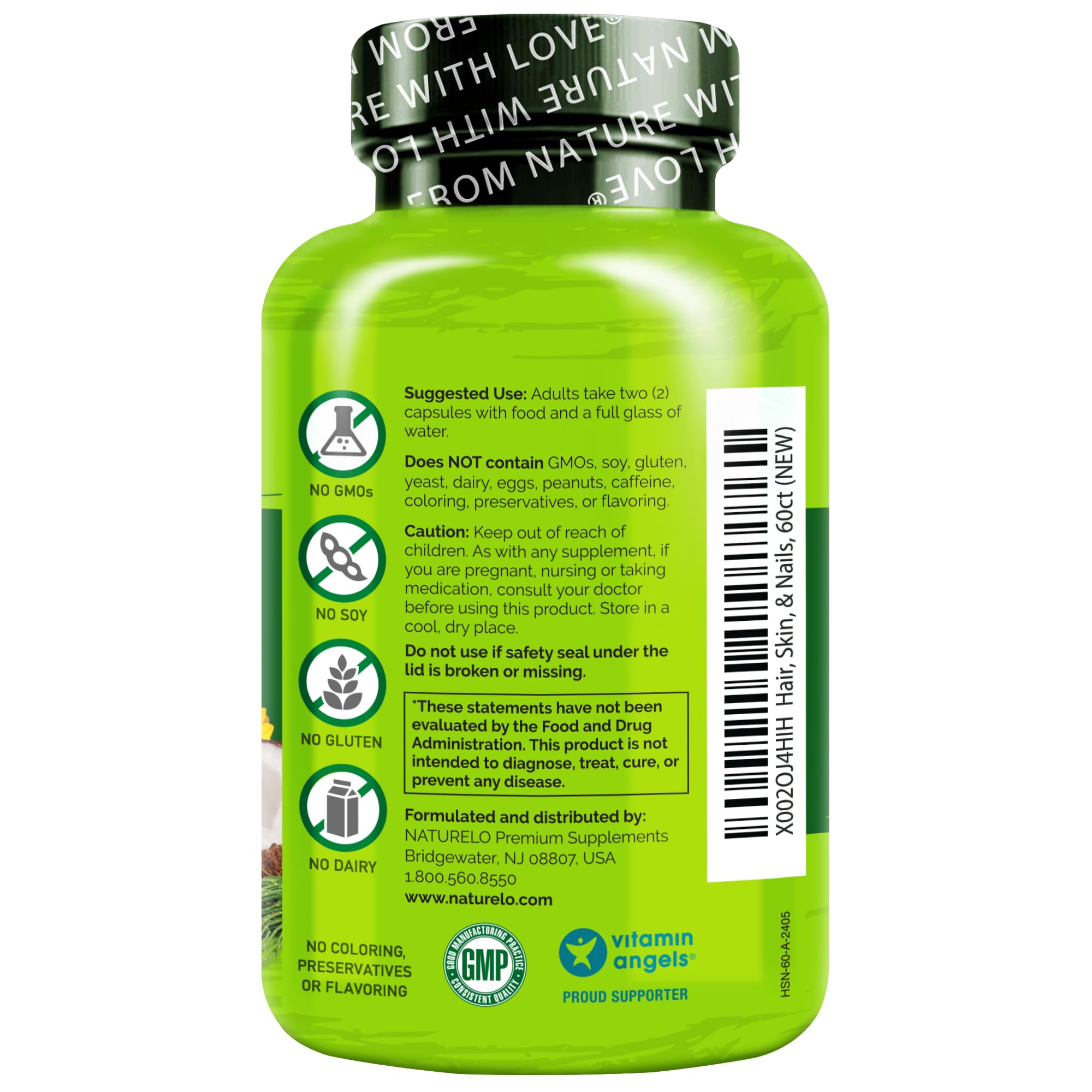 NATURELO cápsulas en mano para comparación de tamaño, práctico y fácil tragar