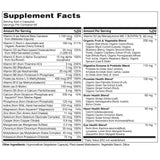 NATURELO etiqueta con lista de ingredientes botánicos y vitaminas activas para transparencia