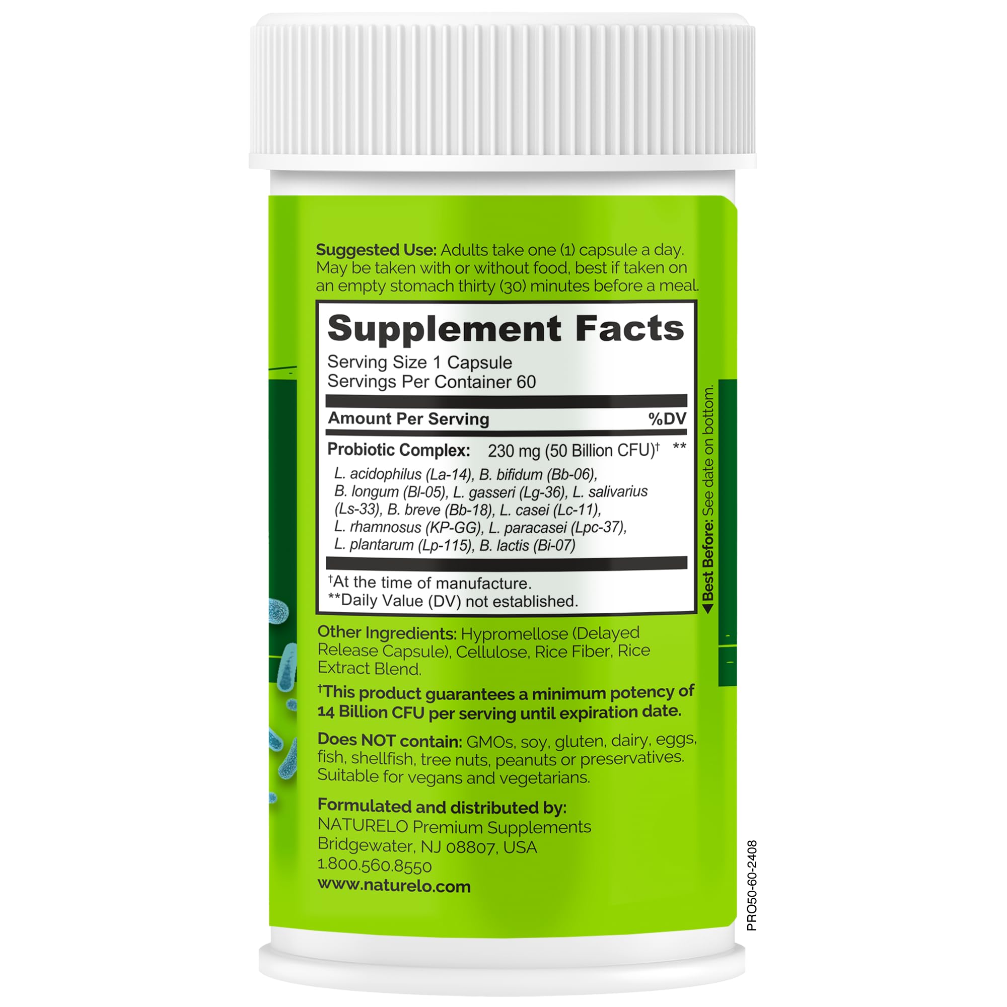 NATURELO etiqueta con lista de ingredientes y certificaciones visibles