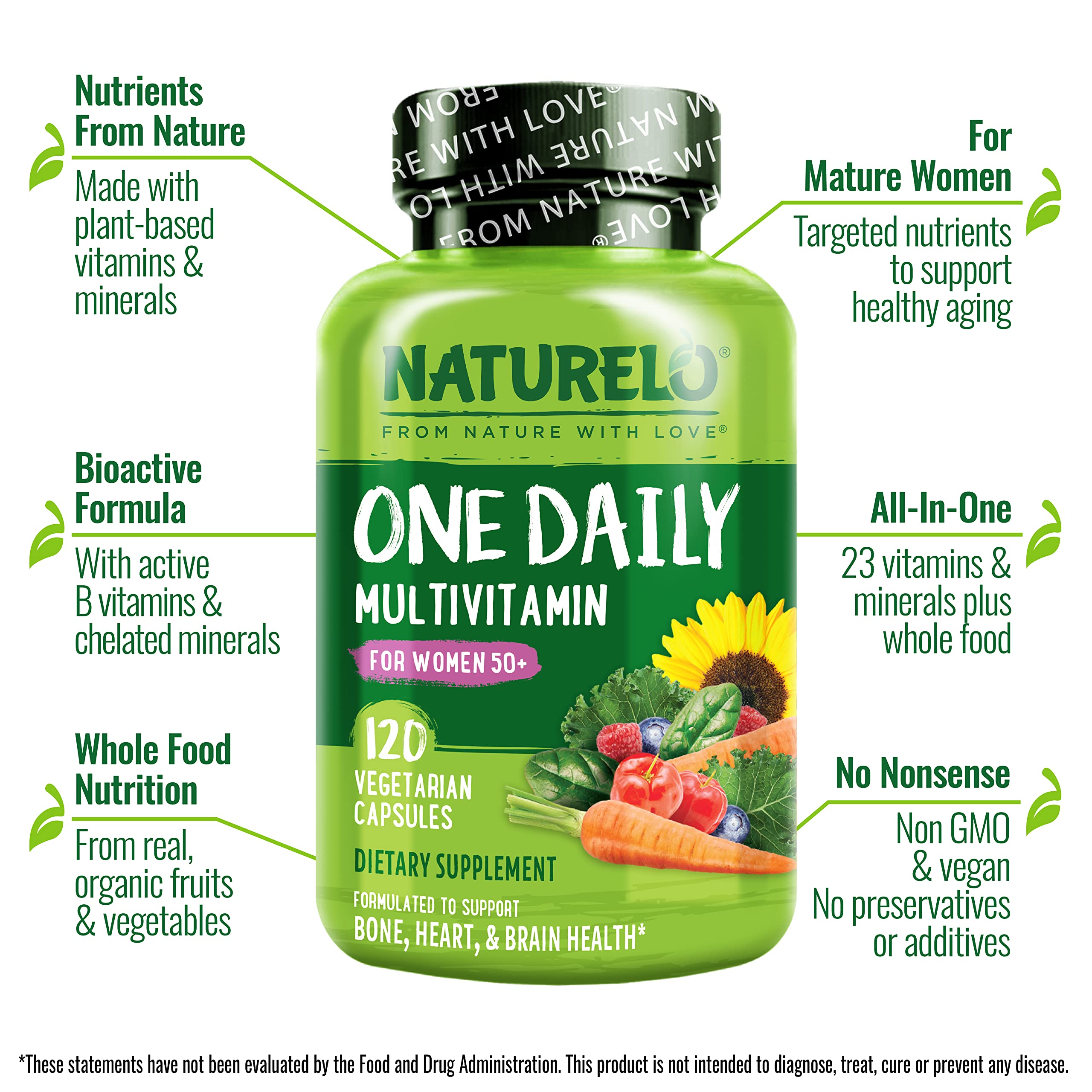 NATURELO etiqueta con lista de ingredientes bioactivos y ventajas claras