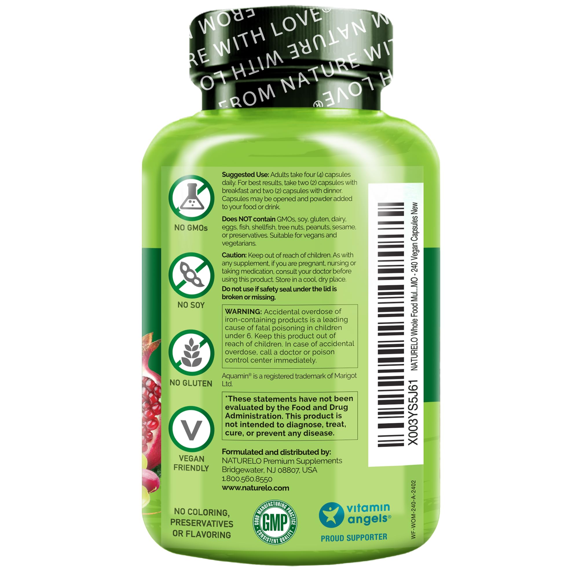 NATURELO etiqueta nutricional en primer plano para ver dosificación