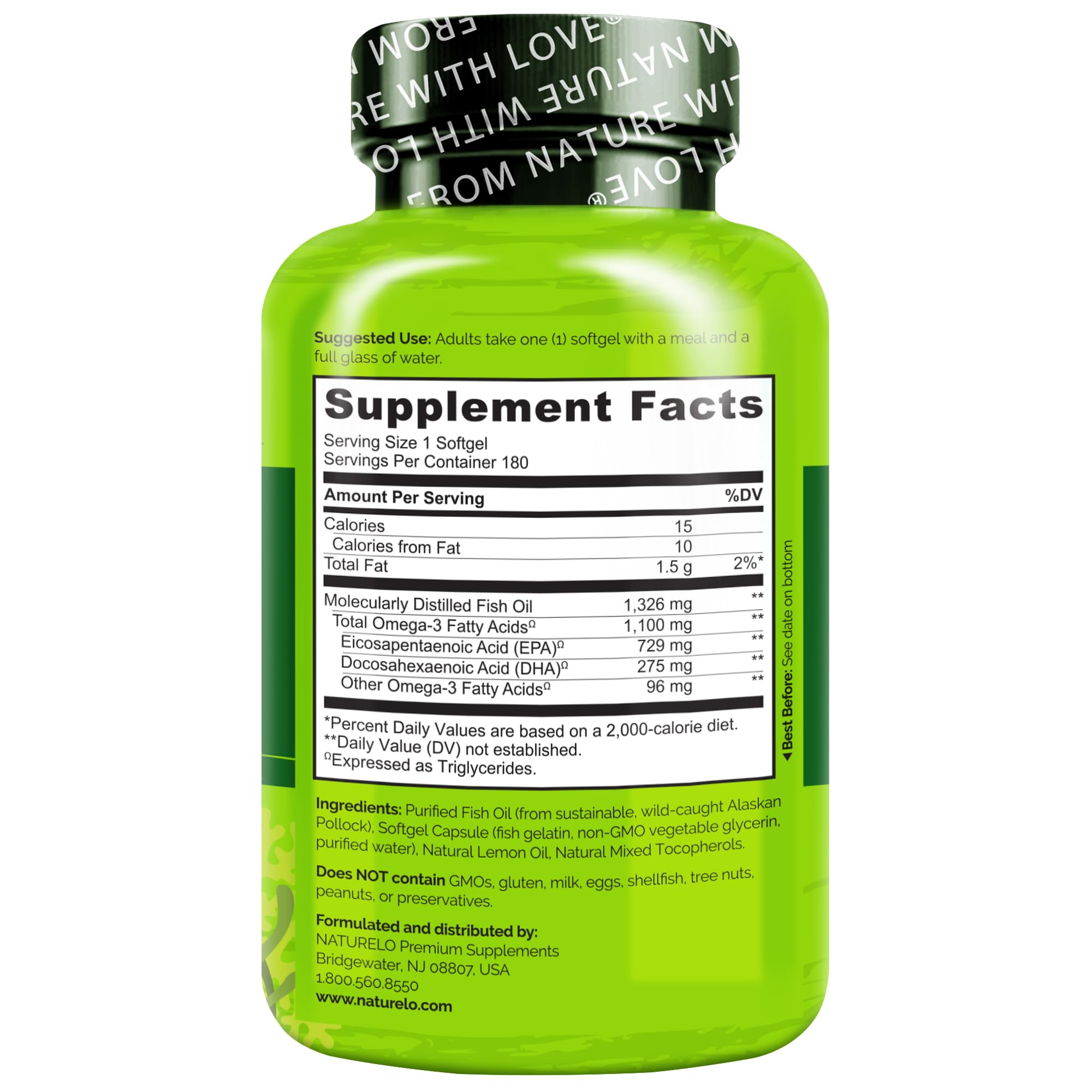 NATURELO etiqueta nutricional enfocada en EPA y DHA por cápsula