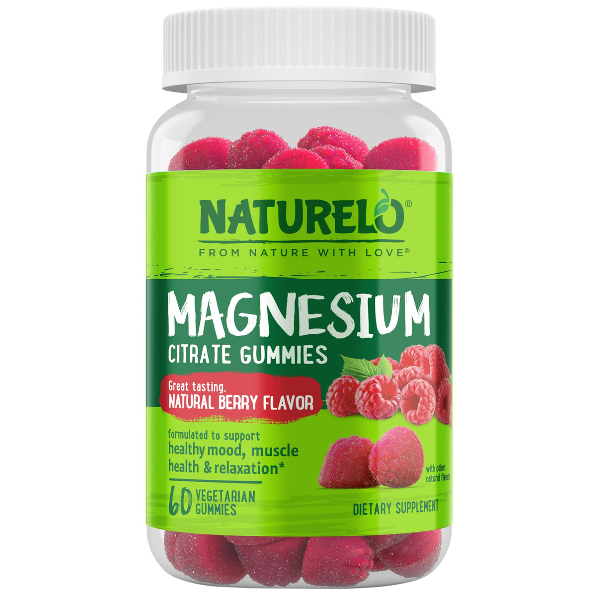 NATURELO frasco frente con gomitas, presentación clara y conveniente