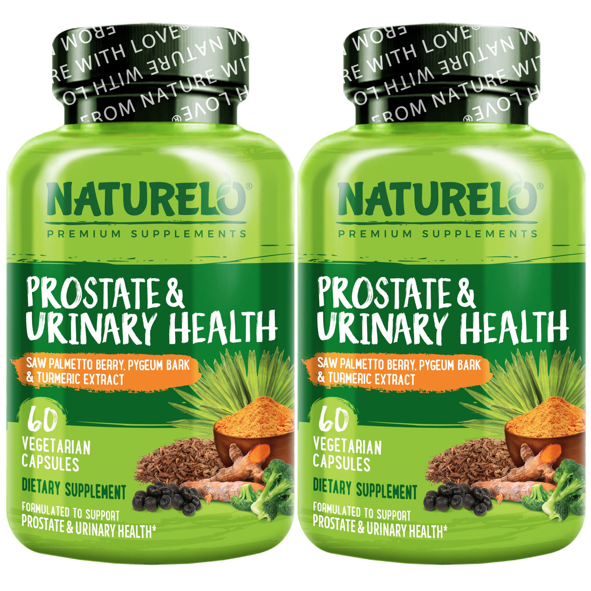 NATURELO frasco frontal mostrando la fórmula para apoyo prostático