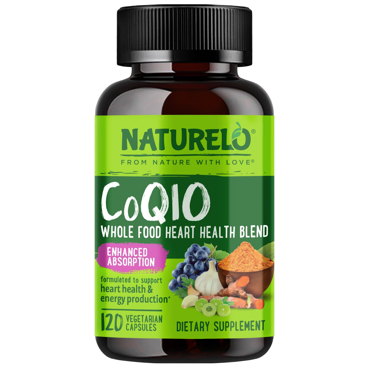 NATURELO frente del envase CoQ10 mostrando presentación y beneficios