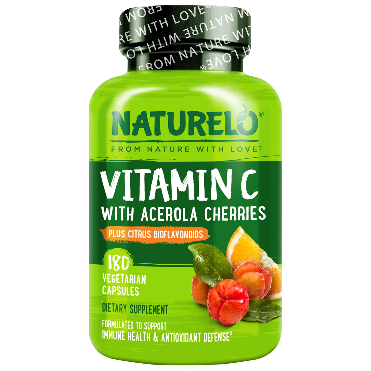 NATURELO frente del envase de vitamina C mostrando etiqueta clara y beneficios