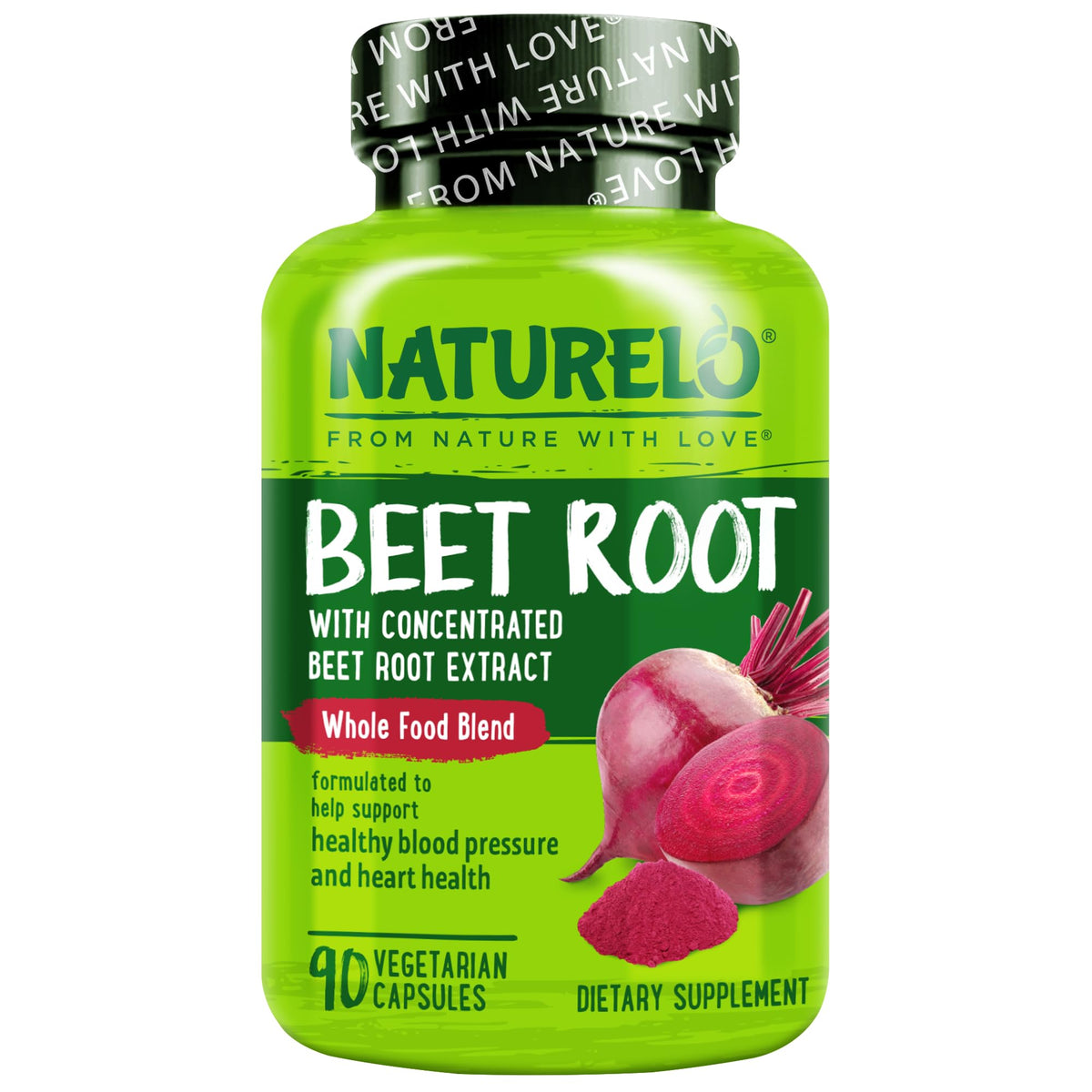 NATURELO frasco Beet Root en primer plano, presentación limpia y segura