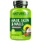 NATURELO envase frontal mostrando suplemento para cabello piel uñas, aporta nutrición