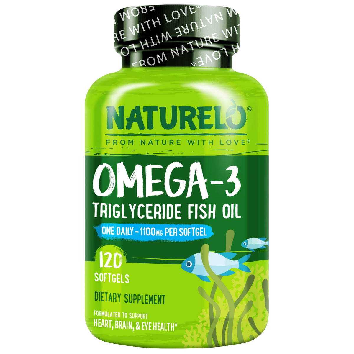 NATURELO envase frontal mostrando 120 softgels y etiqueta clara