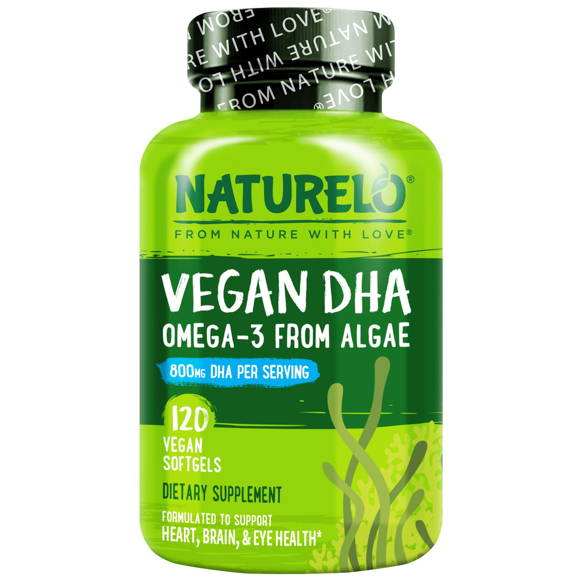 NATURELO envase frontal mostrando 120 softgels y beneficio vegano