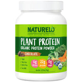 NATURELO bote frontal mostrando etiqueta y beneficios, ideal para elegir proteína vegana