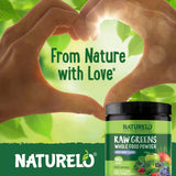 NATURELO comparación de tamaño del envase y cucharada de porción recomendada