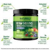 NATURELO textura en polvo del Raw Greens, clara y fácil de mezclar para batidos