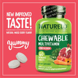 NATURELO tableta masticable en primer plano mostrando forma y facilidad