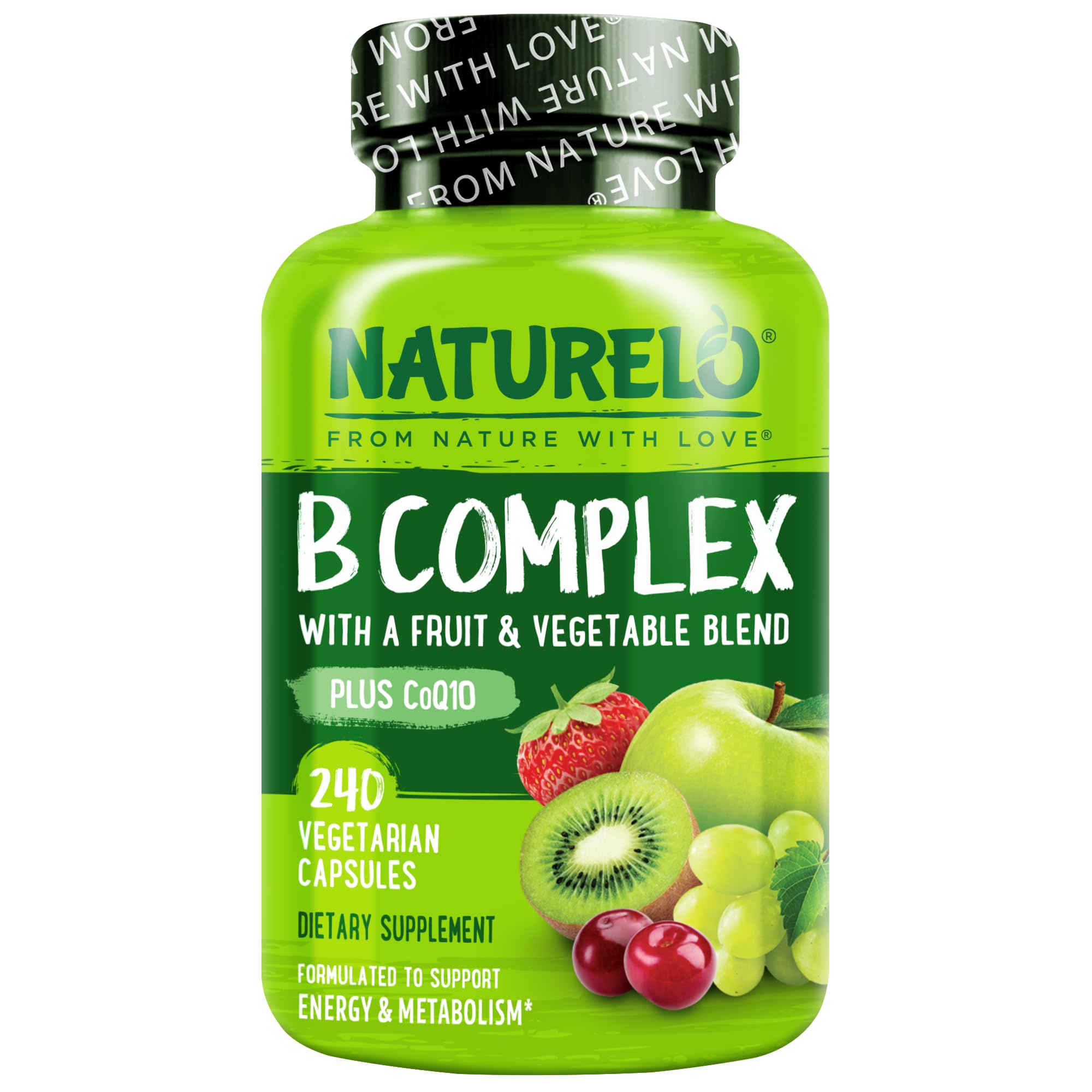 NATURELO envase frontal mostrando complejo B y beneficios veganos