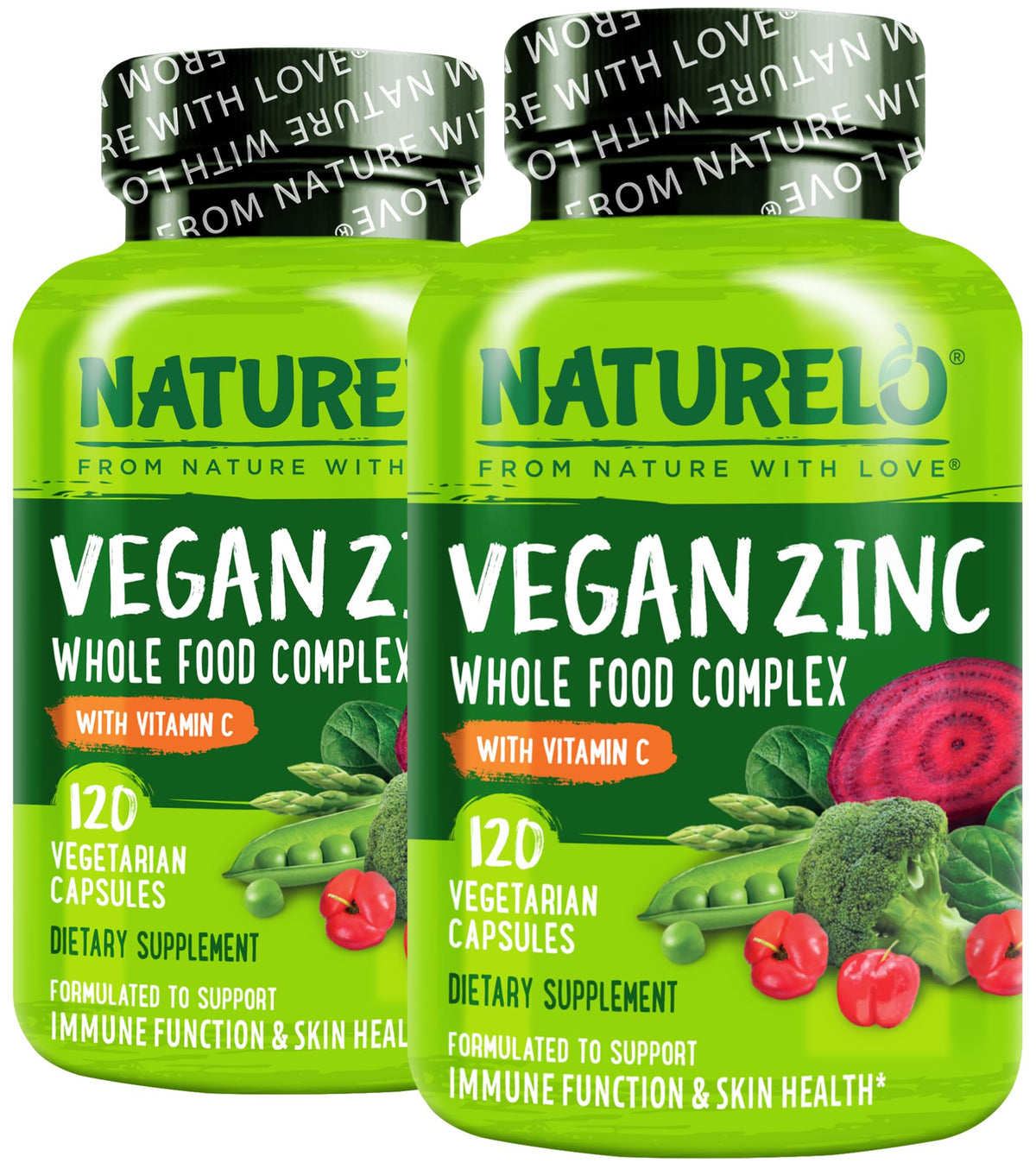 NATURELO envase frontal mostrando zinc vegano y beneficios visibles