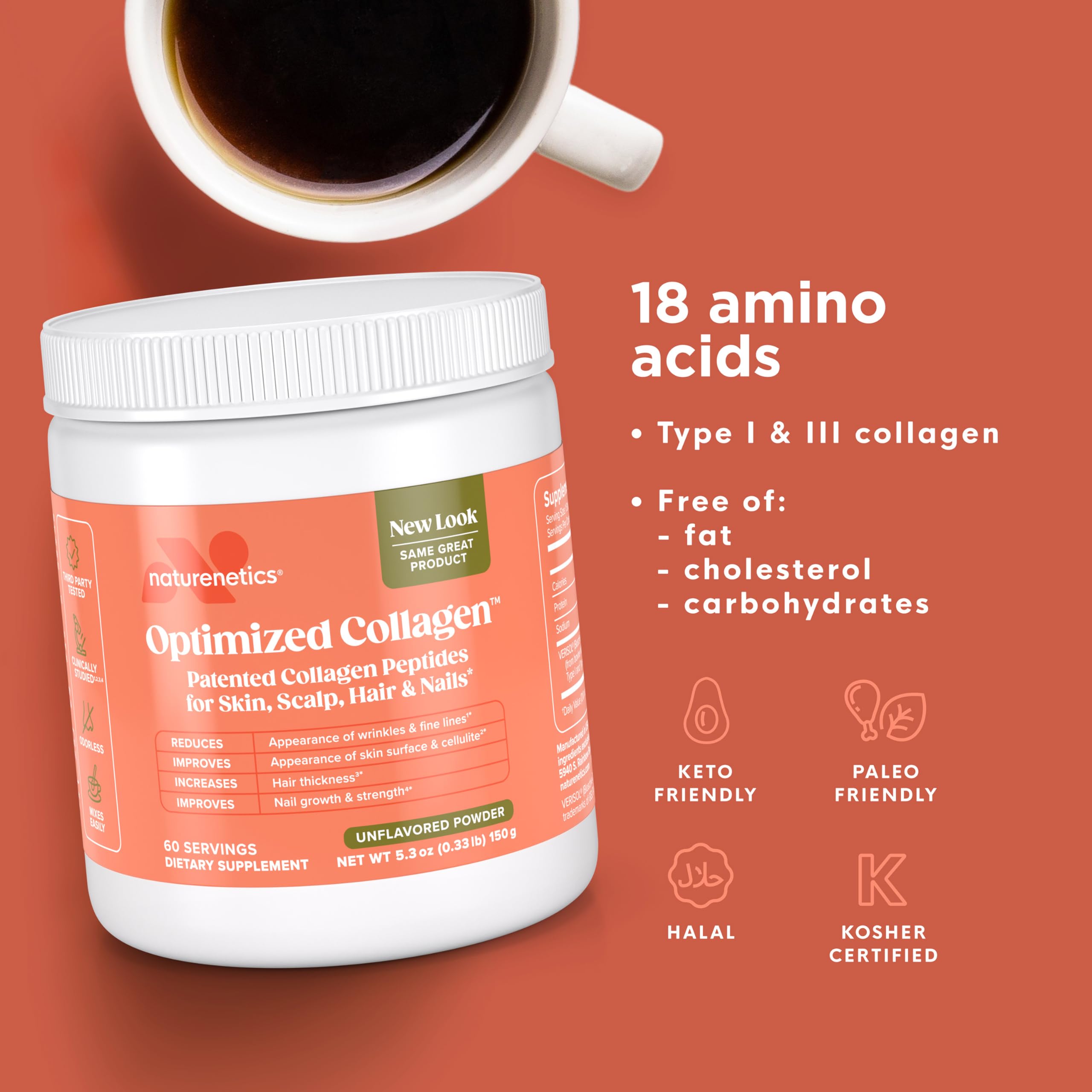 Naturenetics cucharada medidora, indica 60 porciones por envase