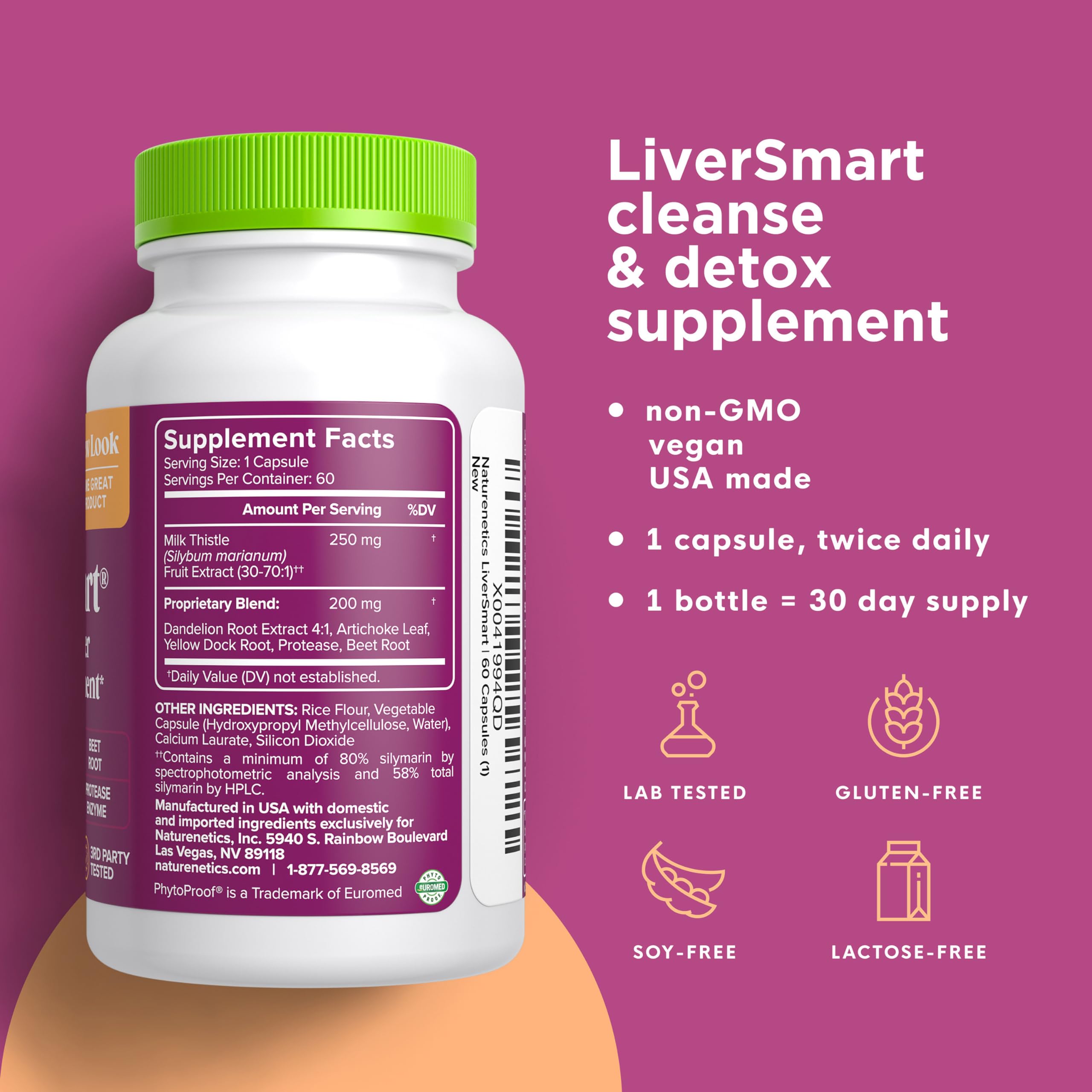 Naturenetics LiverSmart etiqueta con dosis clara y estandarización útil