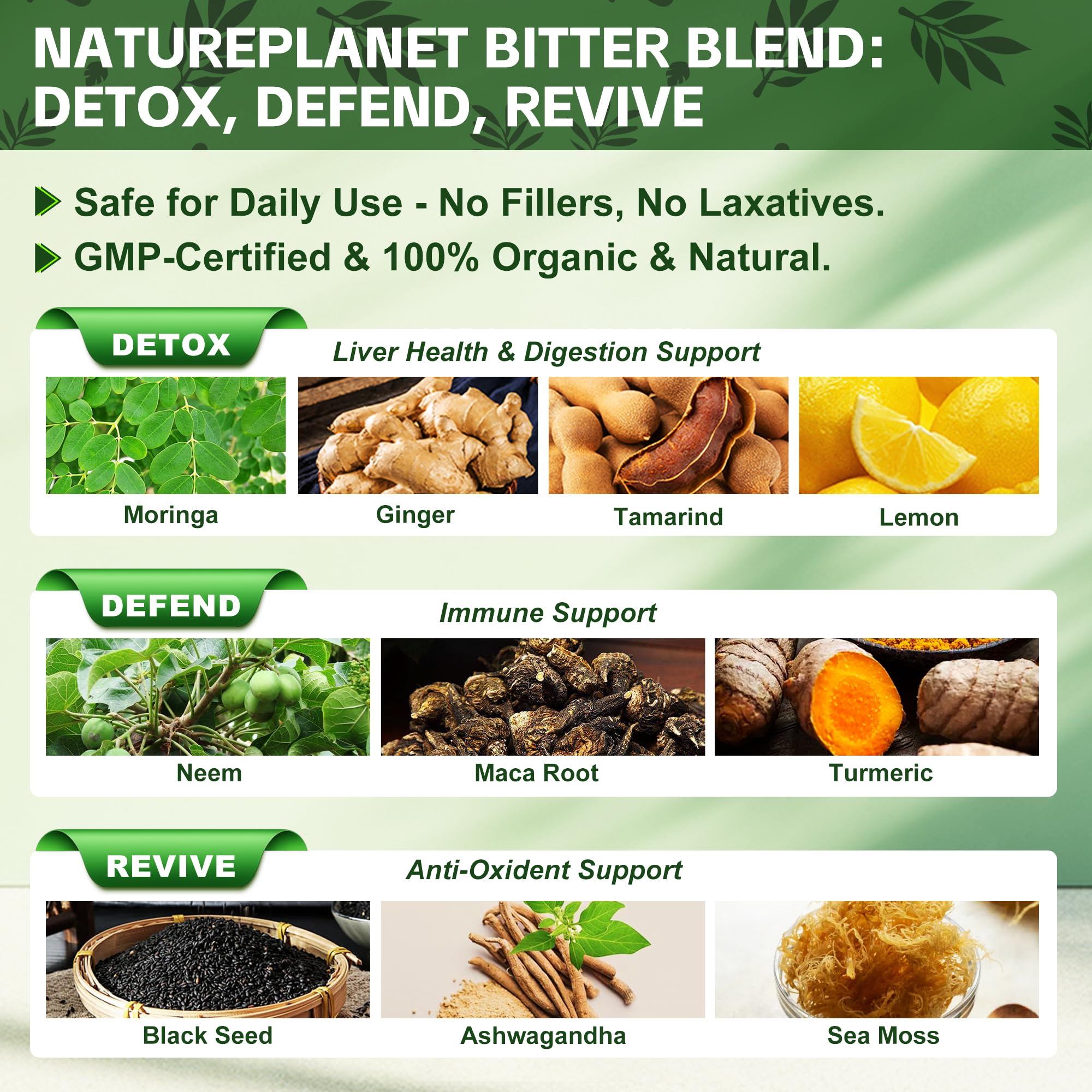 NaturePlanet detalle de la etiqueta con ingredientes y valores diarios