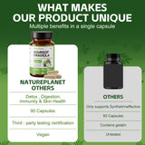 NaturePlanet etiqueta nutricional en primer plano que muestra vitaminas y extractos clave