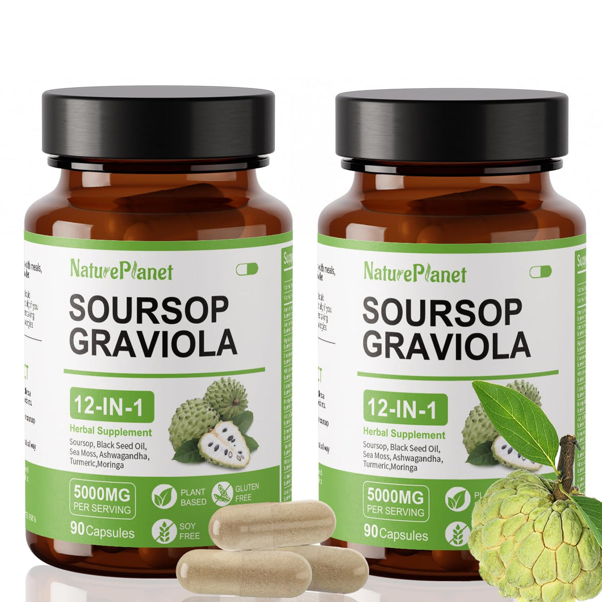 NaturePlanet envase frontal mostrando la fórmula 12‑en‑1 y vegan friendly