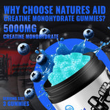 Natures Aid etiqueta de ingredientes mostrando creatina monohidrato y certificaciones