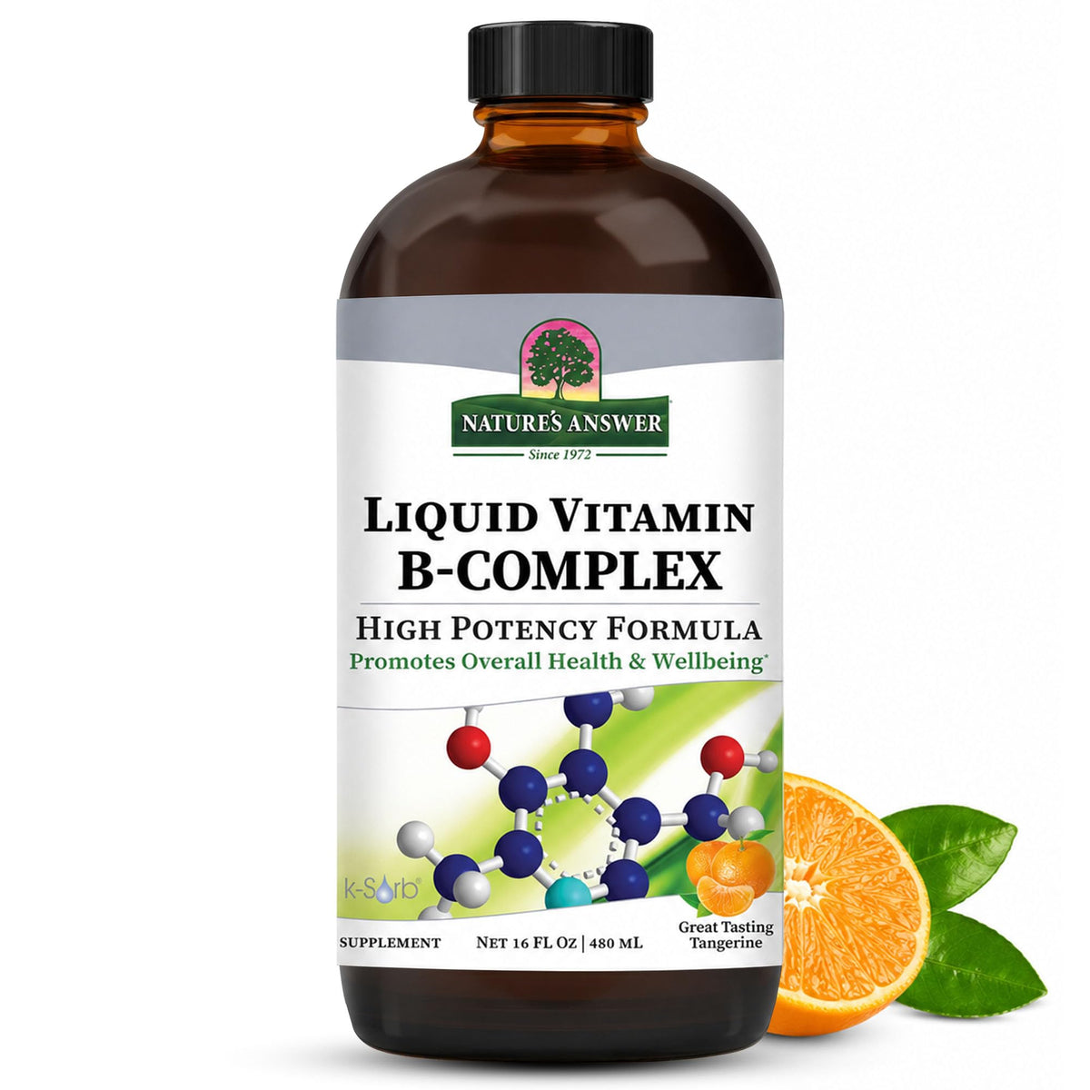 Nature's Answer botella frontal muestra tamaño 16oz y beneficio de absorción rápida