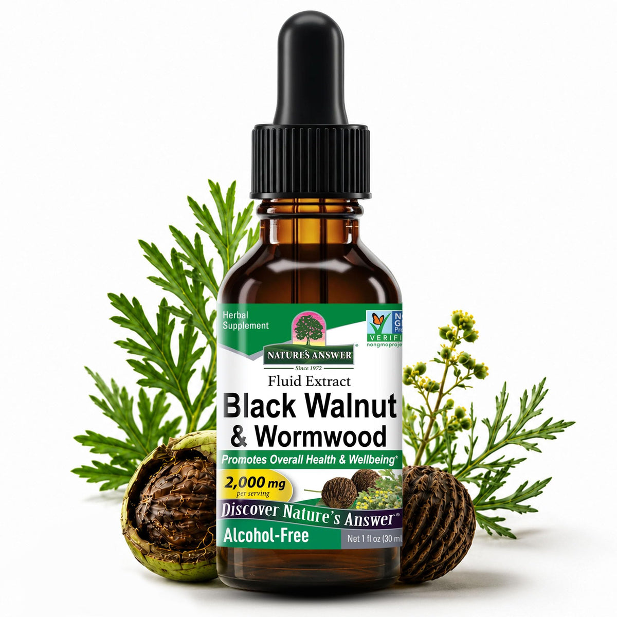 Nature's Answer frente del envase 1 oz mostrando etiqueta clara y beneficios