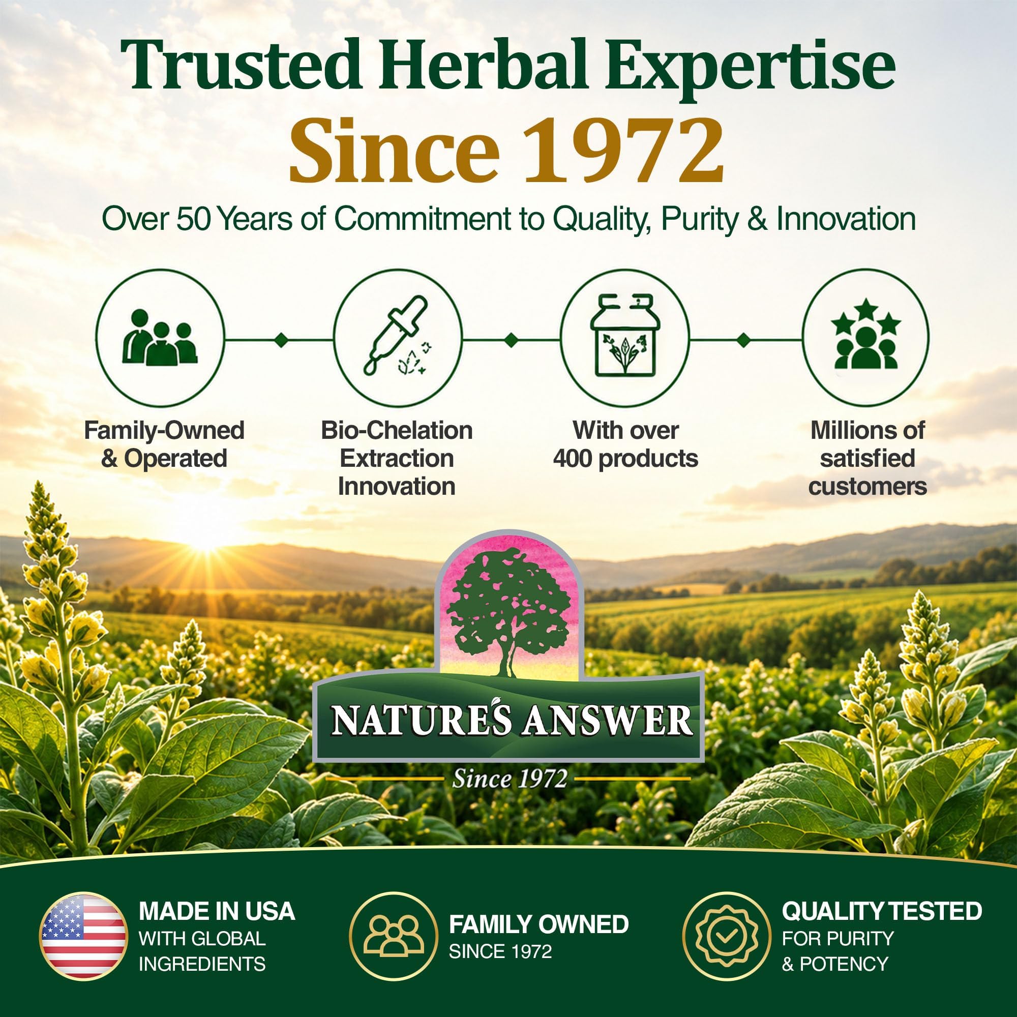 Nature's Answer embalaje con sellos Kosher y sin gluten, garantiza calidad