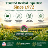 Nature's Answer embalaje con sellos Kosher y sin gluten, garantiza calidad