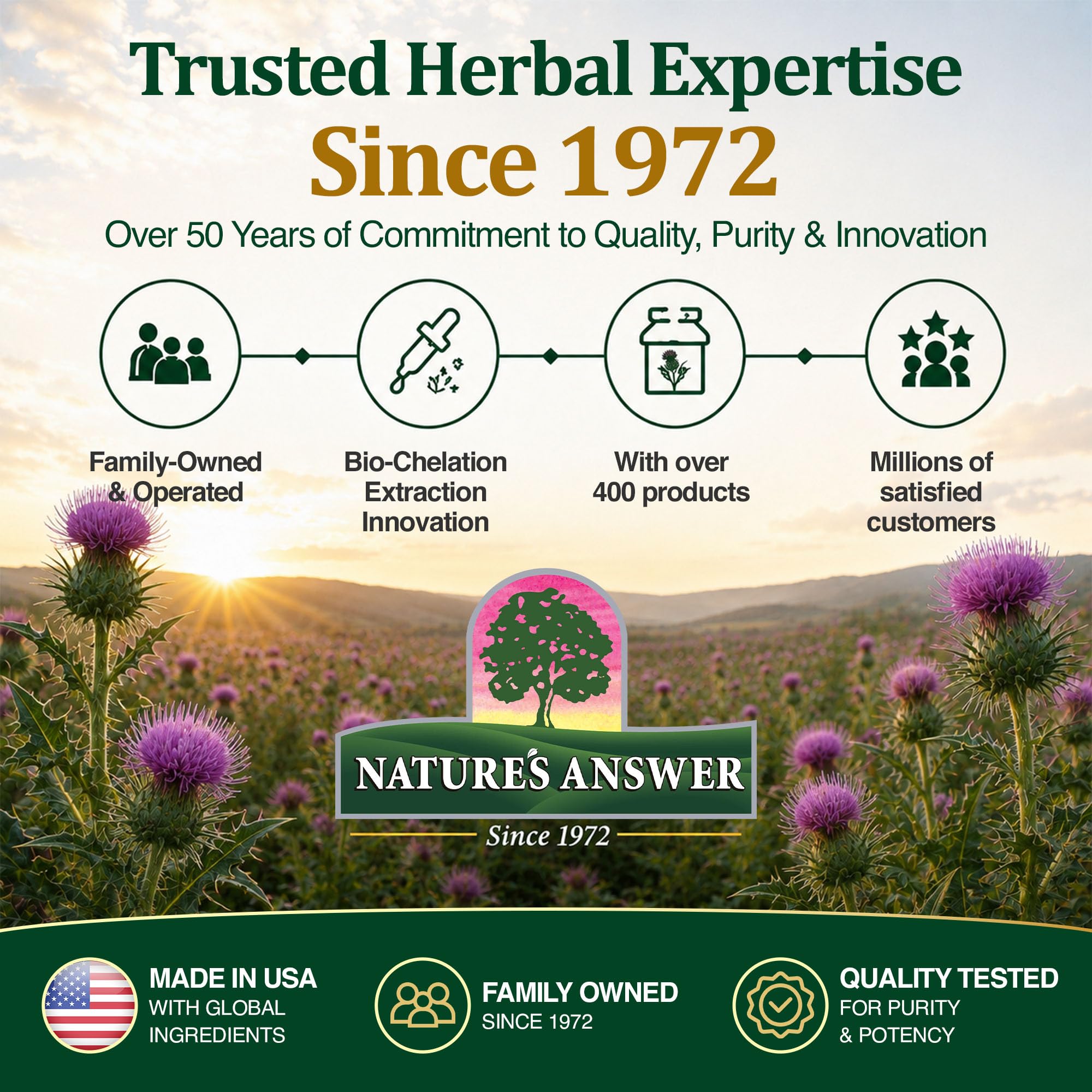 Nature's Answer lista de ingredientes y sello de calidad en etiqueta
