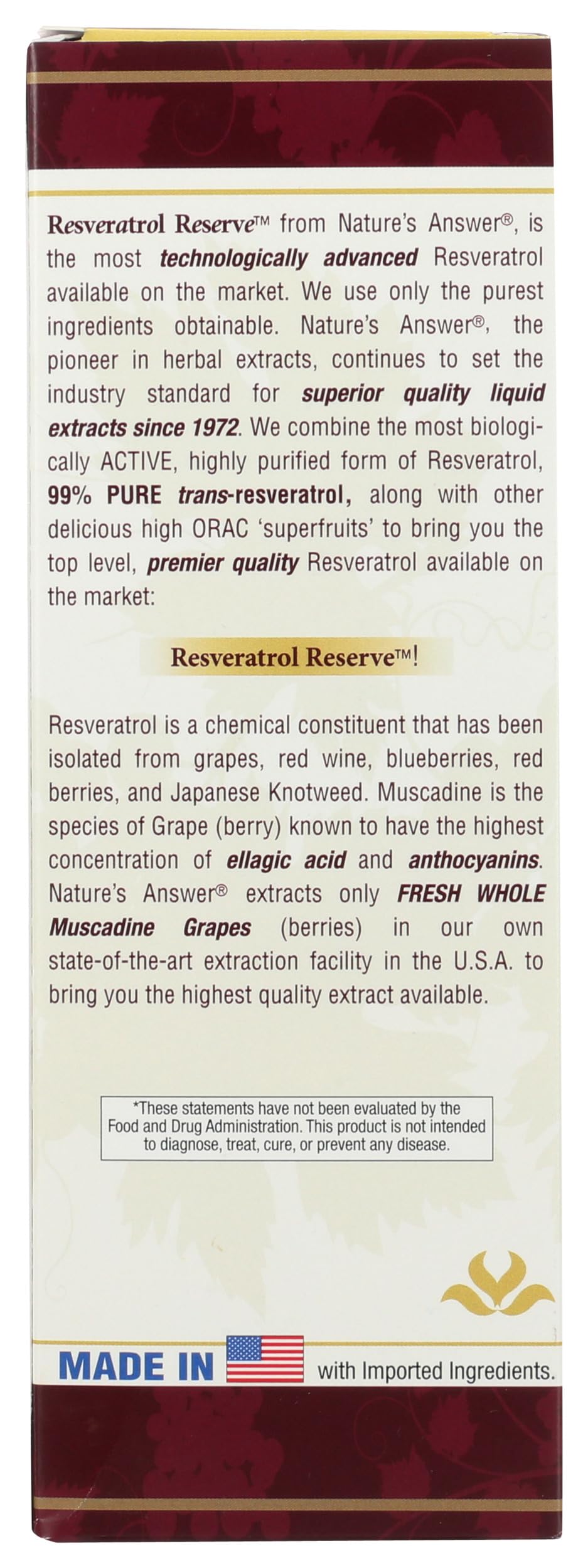 Nature's Answer etiqueta con lista de ingredientes y claridad informativa