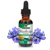 Nature's Answer frasco frontal de skullcap sin alcohol muestra tamaño y marca