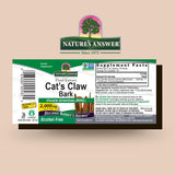 Nature's Answer etiqueta en primer plano con información de ingredientes y sin alcohol