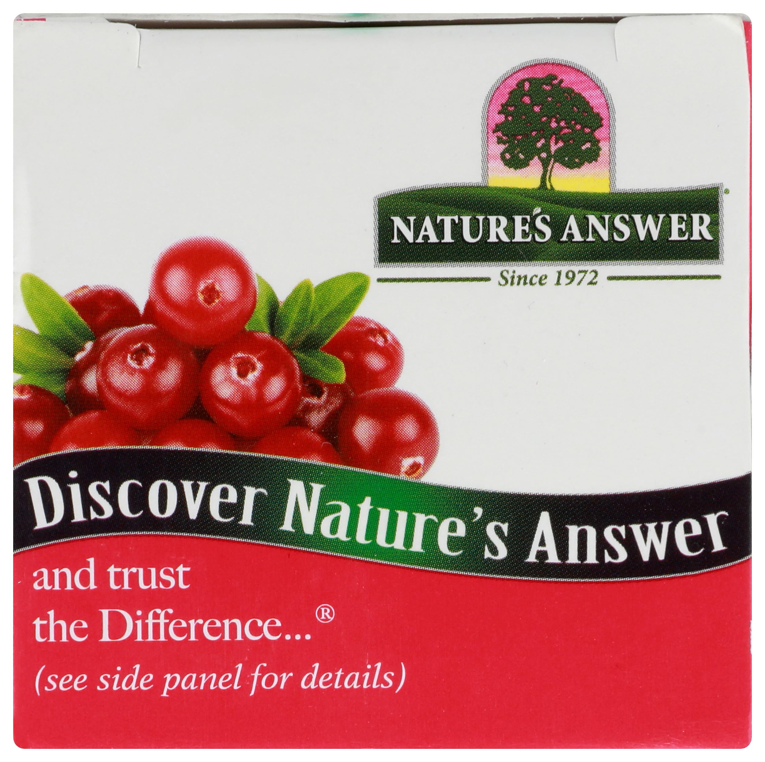 Nature's Answer comparación de tamaño de la botella junto a una mano, dosis portátil