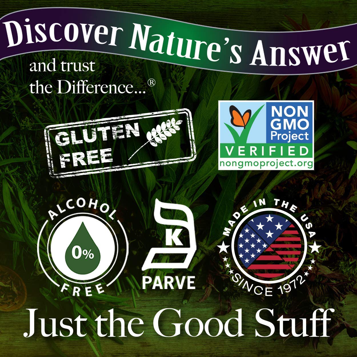 Nature's Answer comparación de tamaño 60 ml para ver escala y portabilidad